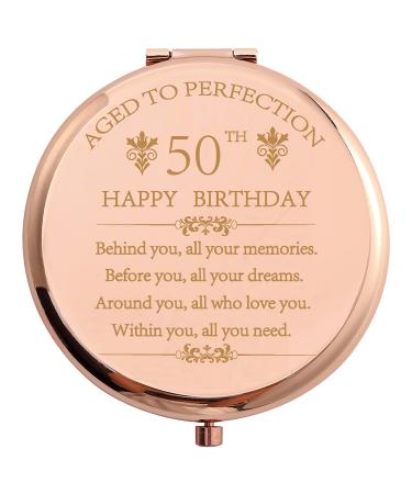 COFOZA 1973 50th Birthday Gifts for Woman Mom Wife Stainless Steel Rose Gold Compact Pocket Travel Makeup Mirror Inspiration Present Behind You All Your Mermories (Rose Gold)