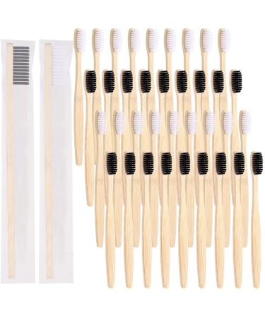 Vesici 200 Pieces Bamboo Toothbrushes Bulk Soft Bristles Toothbrushes with Micro Fur Ultra Wooden Bamboo Tooth Brushes Manual Toothbrushes for Adults Travel Family Hotel Use Individually Packaged