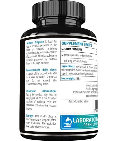 Sodium Butyrate High Dose 570 mg (30% Butyric Acid) 240 Vegan Capsules 8 Month Supply Sodium Supplement to Support Intestinal Barrier Regeneration - by Apollo's Hegemony - Buy Online on GoSupps.com