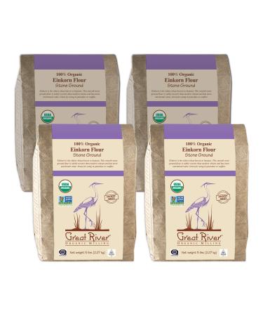Great River Organic Milling, Specialty Flour, Einkorn Flour, Ancient Organic Grain, Stone Ground, Organic, 5-Pounds (Pack of 4) 5 Pound (Pack of 4)