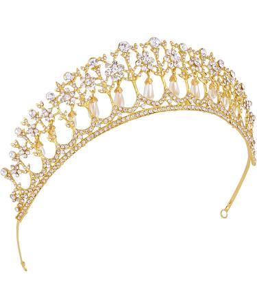 Wedding Tiara - Vofler Pearl Crown & Crystal Rhinestone Headband for Brides Flower Girls & Pageants | Gold Princess Costume Accessory - Buy Online on GoSupps.com