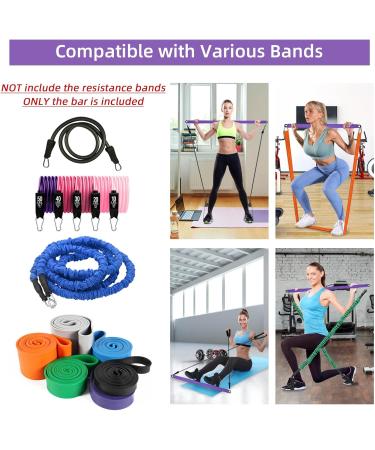 Portable Pilates Bar with Resistance Straps - Popders Strength Training Equipment for Home Fitness - Violet Yoga Bar - Buy Online on GoSupps.com