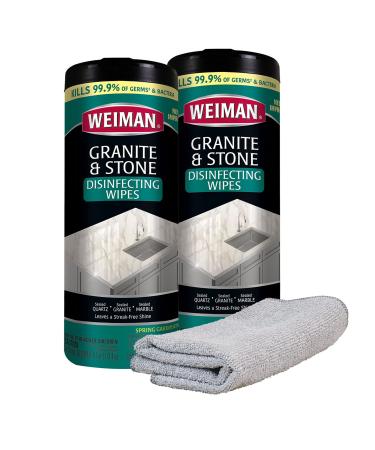 Weiman Granite Disinfectant Wipes - 30 Wipes with Polishing Cloth - 2 Pack - Disinfect Clean and Shine Sealed Granite Marble Quartz Slate Limestone Soapstone Tile Countertops - Packaging May Vary - Buy Online on GoSupps.com