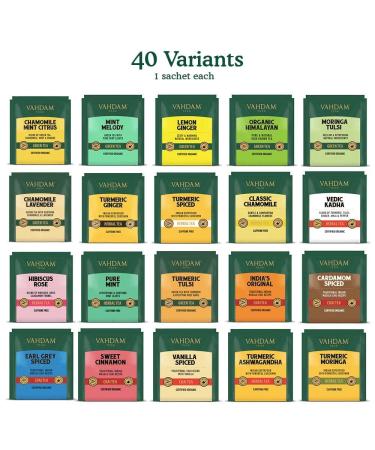 VAHDAM Assorted Tea Bags Sampler - 40 Flavors Variety Pack - Herbal, Green, Chai, Black Tea Assortment - Gift Set - Buy Online on GoSupps.com