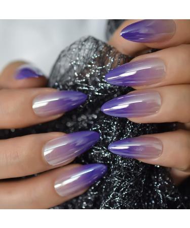 24 Medium Almond Shimmering Ombr Artificial Fingernails - Translucent High Gloss for Women & Girls | Perfect for Dates & Parties - Buy Online on GoSupps.com