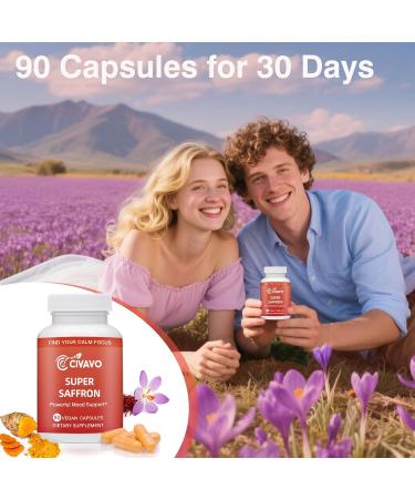 Super Saffron Supplements for a Happy Mind & Body - with Pure Optimized Organic Saffron Extract 30mg, Curcumin & Zinc - Vegan Non-GMO Pills Support Focus, Mood, Eye Health for Women & Men 90 Capsules - Buy Online on GoSupps.com