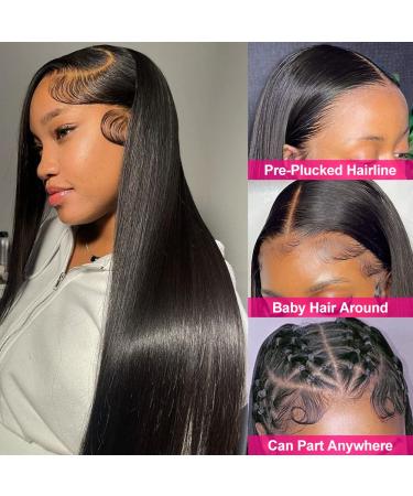 Iris Queen 13x4 HD Straight Lace Front Human Hair Wig 20 Inch - 180 Density, Pre Plucked with Baby Hair, 10A Transparent Lace, Bleached Knots - Natural Black for Black Women - Buy Online on GoSupps.com