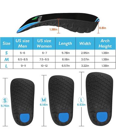 High Arch Support Insoles 3/4 Orthotic Inserts for Flat Feet Plantar Fasciitis Relief | Overpronation Running Shoe Insoles for Men & Women - Black/Blue (L Men 9-11 Women 10-12) - Buy Online on GoSupps.com