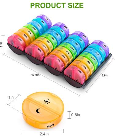 Barhon Extra Large Monthly Pill Organizer - 2 Times a Day | 28-Day Vitamin & Fish Oil Box | Rainbow Colors - Buy Online on GoSupps.com
