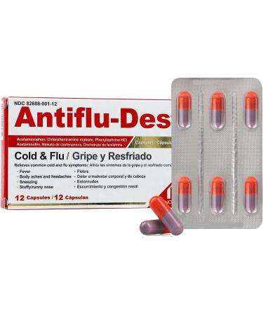 ANTIFLU-DES Cold and Flu Relief: Fever Reducer 12 Caps - Fast Symptom Relief - Buy Online on GoSupps.com