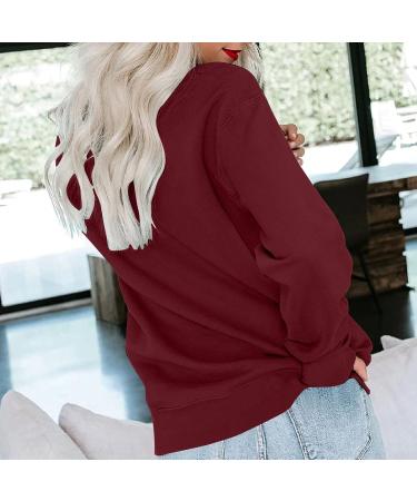 oelaio Womens Long Sleeve Blouse 2023 Vintage Sweatshirt Fall Fashion Striped Printed Round Neck Loose Fit Pullover Tops Wine - Buy Online on GoSupps.com