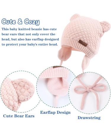 XIAOHAWANG Baby Bear Earflap Beanie Hat Set - 3pcs, Ages 18m-3yrs | Soft Knit Boy/Girl Infant Toddler Winter Hats - Buy Online on GoSupps.com