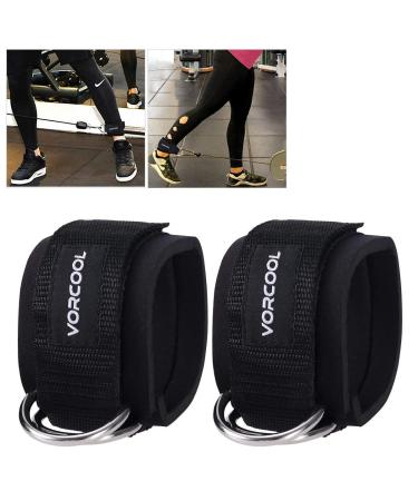 VORCOOL 2PCS Ankle Straps for Cable Machines Weightlifting Gym Workout Fitness Double D-Ring Neoprene Padded Ankle Cuffs for Legs, Abs and Glute Exercises Fits for Men&Women with Carry Bag