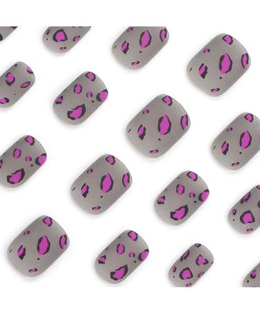 24PCS Matte Leopard Press On Nails - Short Square Fake Nails | Frost Grey Acrylic Glue-On Nails for Women & Girls - Ballerina Manicure Animal Print Designs - Buy Online on GoSupps.com