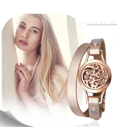 Flongo Aromatherapy Leather Bracelet for Women - Essential Oil Diffuser Bracelet with Colored Felt Pads - Rose Gold Aroma Blocket - Buy Online on GoSupps.com