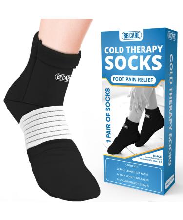 [Premium] Cold Therapy Socks, Foot Ice Pack, w/Compression Straps, Swollen Feet, Arthritis, Ice Packs for Foot Neuropathy Relief, Plantar Fasciitis, Chemotherapy Care (Black, Medium (9.8 inch))
