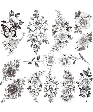 Tazimi 3D Black Flower Rose Temporary Tattoos - Waterproof Fake Body Art Stickers for Women - Buy Online on GoSupps.com