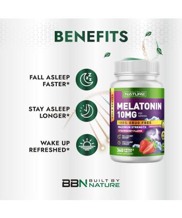 Built by Nature Melatonin 10 mg Fast Dissolve Berry Tablets Extra Strength Drug Free Sleep Support Non-GMO Vegan Naturally Flavored and Sweetened 360 Chewable Tablets - Buy Online on GoSupps.com
