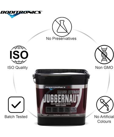 Boditronics Mass Attack Juggernaut Powder 4kg - High Protein Weight Gainer with Creatine, BCAA, Glutamine & Beta Alanine - For Men & Women - Rich Chocolates Flavor - Buy Online on GoSupps.com