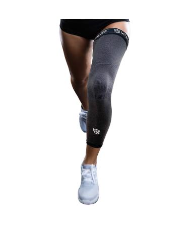 Vital Salveo - Bamboo Charcoal and Germanium Recovery Compression Outdoor Full Leg Long Knee Sleeve for Basketball Football Knee Pain Joint Pain Arthritis (1 piece)-XXL Dark Grey XX-Large(1 PC) - Buy Online on GoSupps.com