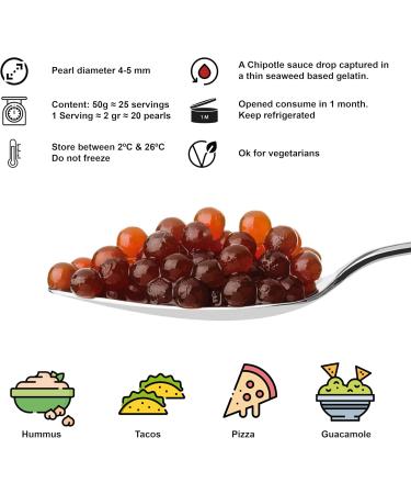 Gourmet Chipotle Sauce Pearls Dressing or Decoration 50g Chipotle Chilli Spheres in their liquid interior burst into your mouth when you bite them. - Buy Online on GoSupps.com