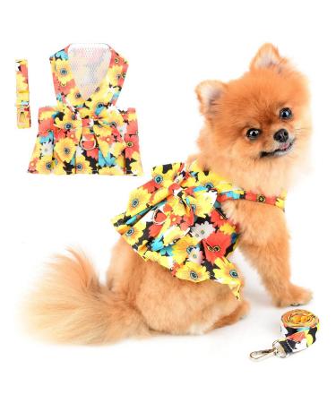 Paidful dog harness dress for small dogs cats girls colorful flower tutu rock mesh breathable pet clothing with leash 1.6 m mini puppies chihuahua yorkie clothing spring orange xxl xxl: back length: 40cm/15.5 " bust: 52cm/20.5" Orange