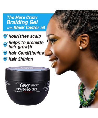 MORE Crazy Conditioning Shining Braiding Gel - Extra Extreme Hold for All Hair Types | Clear Styling Gel for Braiding, Twisting, and Edges - Enriched with Black Castor Oil for Scalp Nourishment, Hair Growth, and Shine - Buy Online on GoSupps.com