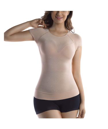 +MD Womens Undershirt Short Sleeve Bamboo T-Shirt Shapewear Tops Scoop Neck Basic Tee Seamless XX-Large Nude