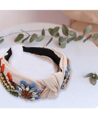 Rhinestone Crystal Knotted Headband for Women - Beige Fashion Hair Hoop Accessories - Buy Online on GoSupps.com