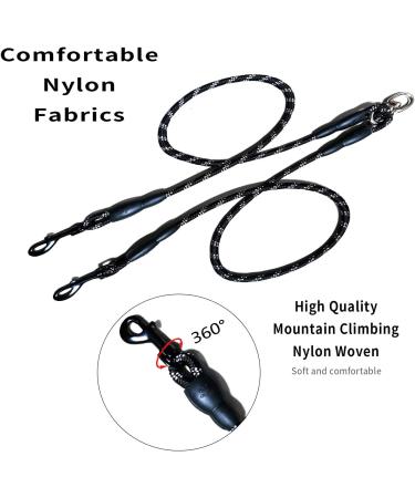 DDSCOLOUR Double Dog Leash Coupler No Tangle 360 Swivel Reflective Double Lead Dual Two Dog Lead Splitter fo Fits Small Medium Large Dogs 30 inch(Diameter:0.8-1.2cm) Black 0.39"(1.0cm) Black - Buy Online on GoSupps.com