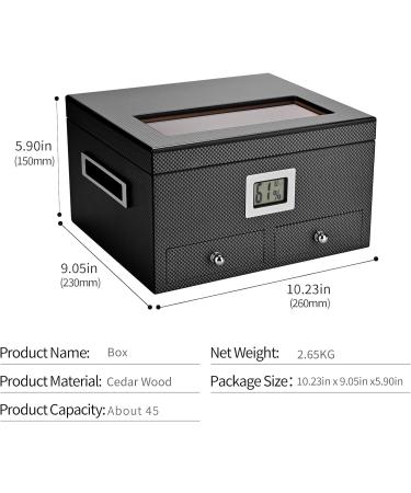 CIGARLOONG Cigar Humidor 35-50 Count Glass Top Large Capacity Cigar Box with Front Hygrometer Humidifier and Accessory Drawer(Black) Carbon Fiber Black - Buy Online on GoSupps.com