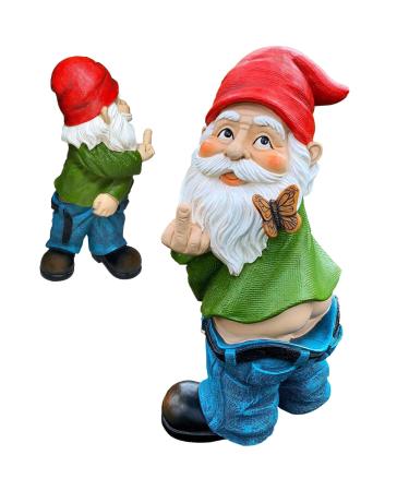 Middle Finger Gnome 5.5 inch Tall Naughty Gnome Resin Funny Garden Gnomes Mini Pants Down Naked Gnomes for Outdoor Garden Lawn House Decor