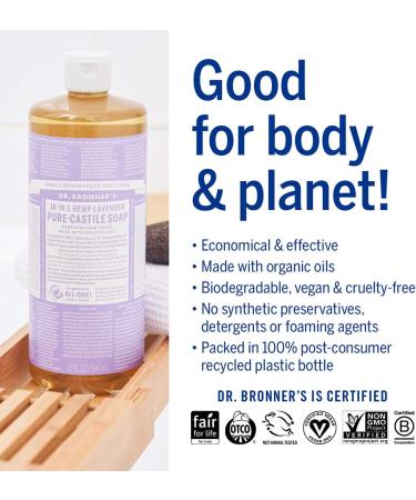 Dr. Bronner's Tea Tree Liquid Soap 32 Fl Oz - Organic 18-in-1 Uses for Acne, Dandruff, Laundry, Pets & Dishes - Vegan & Non-GMO - Lavender Scent - Pack of 2 - Buy Online on GoSupps.com