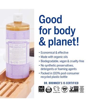 Dr. Bronner's Lavender Pure-Castile Liquid Soap 16oz - Organic Oils - 18-in-1 uses for Face, Body, Hair, Laundry, Pets & Dishes - Vegan & Non-GMO - Buy Online on GoSupps.com