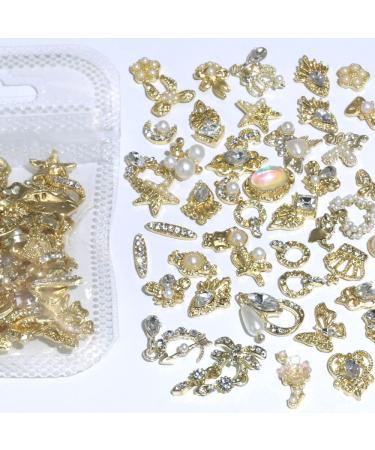 Dornail 50 Pcs Gold Nail Charms - Mix Styles Glitter Stones Pearl Alloy Nail Art Accessories for Women - DIY Nail Decoration with Flowers Butterflies & Stars - Buy Online on GoSupps.com