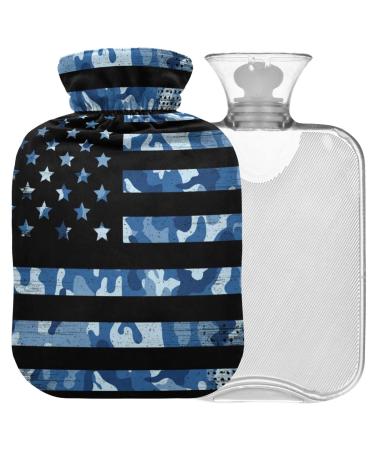 Naanle vintage camouflage American flag hot water bottle with reference transparent hot water bottle 1l heat bottle for bed hand feet warmer pain relief heat and cold therapy