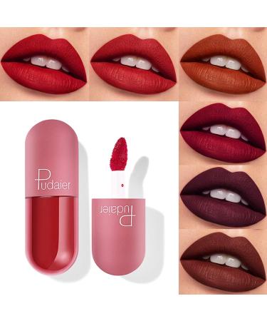 6 Pcs Matte Liquid Lipstick Set  Cute Capsule SuperStay Matte Ink Waterproof Long Lasts/Non-Stick Cup  Kiss-proof  Nude Lip Gloss Beauty Lips Makeup Kit