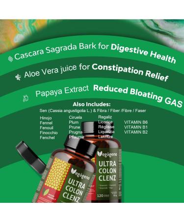 Colon Clenz: Natural Detox Supplement with Aloe Vera Cascara Sagrada & Senna for Constipation Relief - 120 Gluten-Free Capsules - Buy Online on GoSupps.com