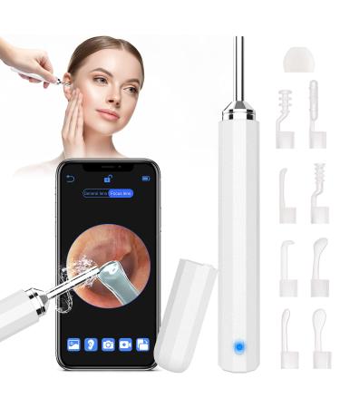 Ear Wax Removal 3.9mm Ear Otoscope 6 LED Lights Ear Cleaner Tool Wireless Connected Waterproof Compatible with iOS Android Smart Phones & Tablets for Adults Kids & Pets-White