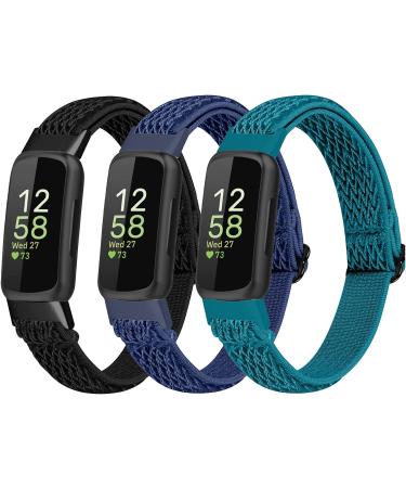 3-Pack Elastic Nylon Bands for Fitbit Inspire - Adjustable Replacement Straps in Black, Midnight Blue, and Azurite - Buy Online on GoSupps.com