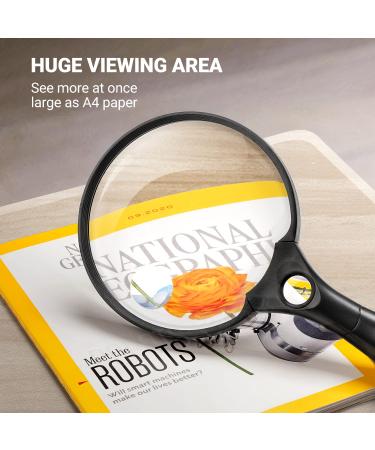 Ezona 5.5 Inch Magnifying Glass with Light - 3 Bright LED, 2X Lens, 4X 25X Zoom - Lightweight Handheld Magnifier for Reading - Buy Online on GoSupps.com