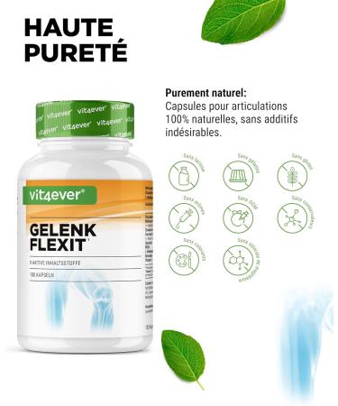 Gelenk Flexit - 180 g lules - Complexe hautement dos avec glucosamine + MSM + extrait d'encens + chondro tine + curcuma + querc tine + L-m thionine + brom la ne + vitamine C - Sans additifs Go t Neutre - Buy Online on GoSupps.com