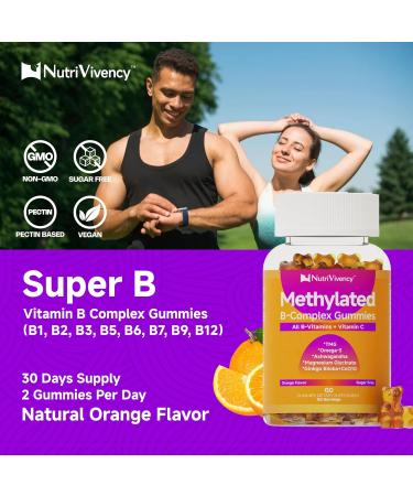 Methylated Vitamin B Complex Gummies, All B Complex Vitamins for Women Men, with Omega-3, Ashwagandha, Magnesium, Vitamin C, CoQ10, TMG for Energy Support, B1, B2, B3, B5, B6, B7, Sugar Free, 60 Count - Buy Online on GoSupps.com