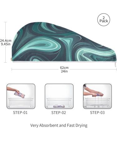 Teal Marble Graffiti Hair Towel 2 Pack | Super Absorbent Quick Dry Turban | Stylish Hair Drying Towels for Women & Girls - Buy Online on GoSupps.com