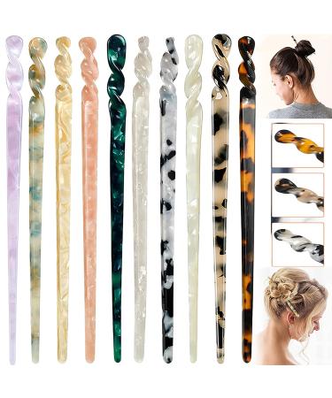 10 pieces acetate hairsticks tortoita hair pin eating sticks leopard pattern vintage hairpins retro hairpins disc diy hairpise fork hair styling accessories for women girls - Buy Online on GoSupps.com