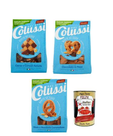 Italian Gourmet E.R. Colussi Biscotti Cocoa & Antique Cereal Biscuits + Gourmet Italian Polpa 400 g Set of 3