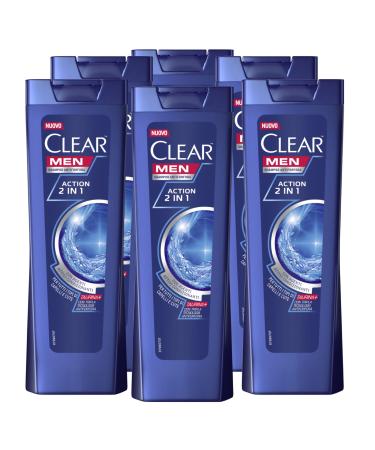 Lot de 6 shampoings anti-pelliculaires Clear Men Action 2 en 1 pour tous les types de cheveux et de peau adapt s un usage fr quent - 6 flacons de 225 ml