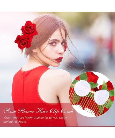 12 Piece Red Rose Flower Hair Clip Bridal Pins and Brooch Wedding Accessories for Women and Girls - Buy Online on GoSupps.com