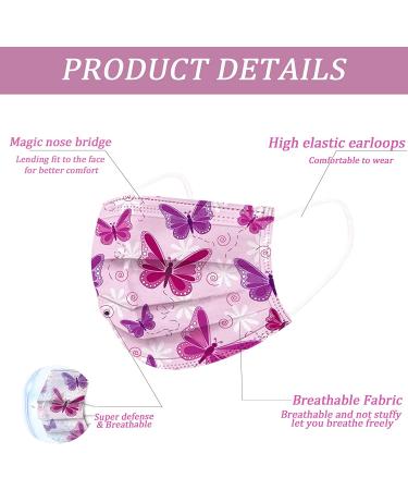 50pcs Pink Butterfly Disposable Face Masks - Soft, Breathable, Elastic Ear Loop Safety Masks for Women - Buy Online on GoSupps.com