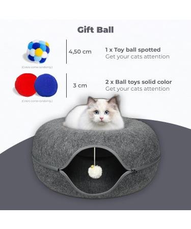 Cherie Bear Donut Design Cat Tunnel Bed for Indoor Cats - Interactive Toy and Cozy Hiding Tent for Large Kittens - Dark Grey - Buy Online on GoSupps.com